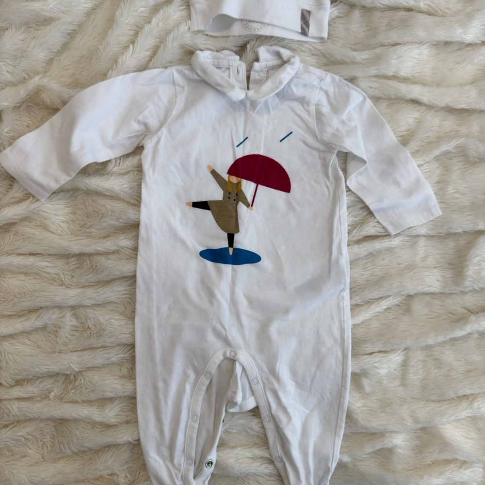 Burberry White and Red Bodysuit with Playful Design